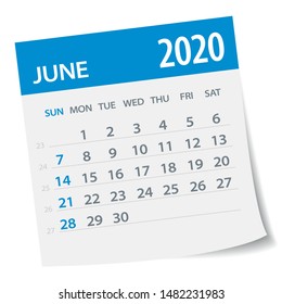 June 2020 Calendar Leaf - Illustration. Vector graphic page
