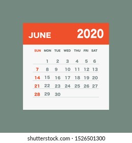 June 2020 Calendar Leaf - Illustration. Vector graphic page