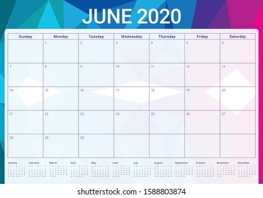 June 2020 desk calendar vector illustration, simple and clean design. 
