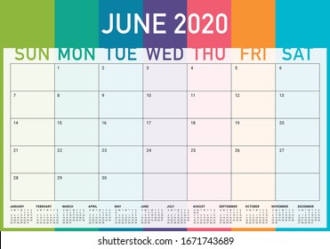 Juni 2020 Schreibtisch Kalender Vektorillustration Illustration, einfach und sauber Design. 