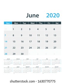 June 2020 wall calendar. Weeks start on Sunday.