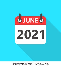 June 2021 Calendar Flat Style Icon Long Shadow. 2021 Business Calendar Planner Flat Vector Icon. Vector Illustration