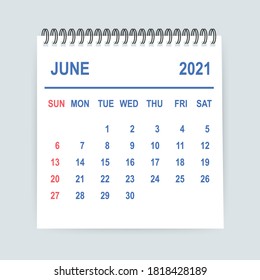 June 2021 Calendar Leaf. Calendar 2021 in flat style. Vector illustration.