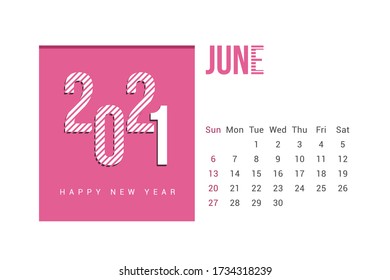 June 2021 Calendar Template Design with white Background. Week starts on Sunday. Calendar 2021 template Design Vector.