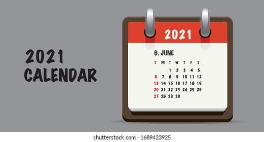 June 2021 calendar. Week starts from Sunday. Vector Illustration.