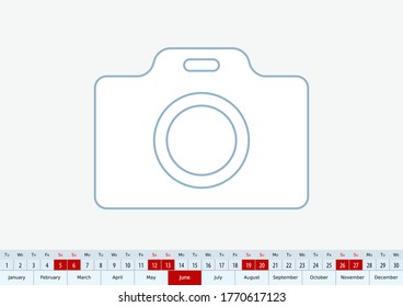 June 2021 for desk calendar, one line vector template calendar in English.
