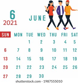  Vector del calendario mensual de junio de 2021