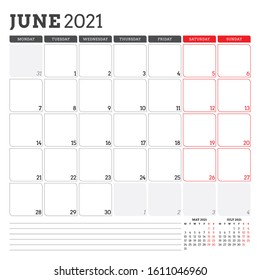 june 2021 monthly calendar planner printable stock vector royalty free 1611046960