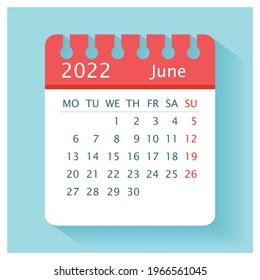 June 2022 Calendar Icon  Calendar design template - Business vector illustration. 