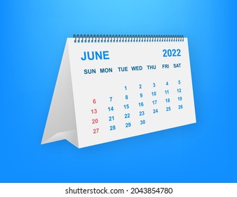 June 2022 Calendar Leaf. Calendar 2022 in flat style. Vector illustration.