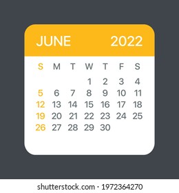 June 2022 Calendar Leaf - Vector template graphic Illustration