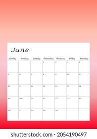 June 2022. Calendar planner design template. Week starts on Sunday. Stationery design. Vector Illustration