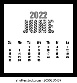 June 2022 month calendar in vector