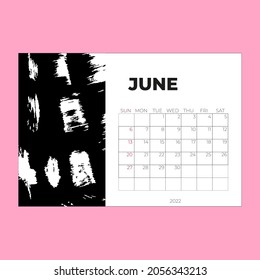 June 2022 page, Calendar 2022 template, Desk calendar, planner design, Wall calendar, week starts on sunday, stationery design, Desk office, organizer office, vector . Vector illustration
