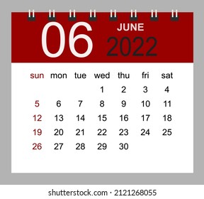 Junio de 2022. Plantilla de calendario mensual vectorial 2022 año en un estilo sencillo para el diseño de plantillas. La semana comienza el domingo.