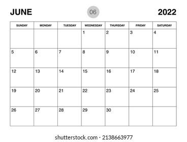 June 2022 year planner template, calendar 2022 template, monthly and yearly planners. organizer diary. week start Sunday, corporate planner template, Desk calendar 2022 year, Vector illustration
