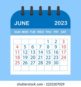  June 2023 calendar in flat style