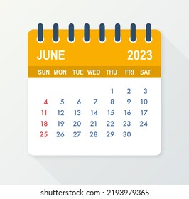 June 2023 Calendar Leaf. Calendar 2023 in flat style. Vector illustration.