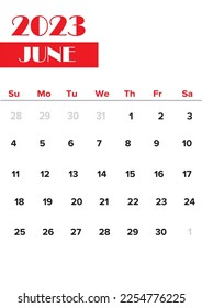 June 2023 calendar on white background