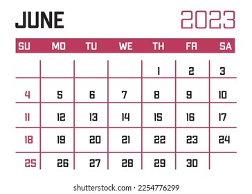 June 2023 calendar on white background