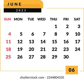 June 2023 Calendar : Vector Illustration