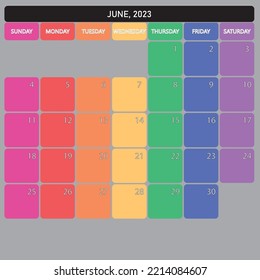 June 2023 Planner Calendar big editable space color day designer cut