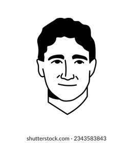 June 2023: Vector Illustration Of Justin Trudeau Head. Line art. 