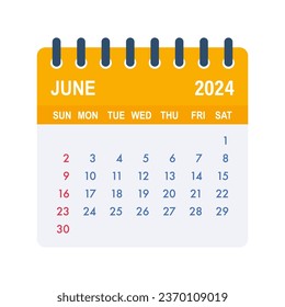 Calendario de junio de 2024. Calendario 2024 en estilo plano. Ilustración de material vectorial