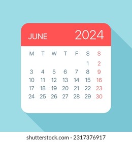 June 2024 Calendar Leaf - Illustration. Vector graphic page