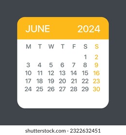 June 2024 Calendar Leaf - Illustration. Vector graphic page