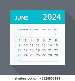 June 2024 Calendar Leaf - Illustration. Vector graphic page