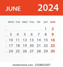 June 2024 Calendar Leaf - Illustration. Vector graphic page