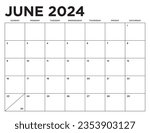 June 2024 Calendar. Week starts on Sunday. Blank Calendar Template. Fits Letter Size Page. Stationery Design.