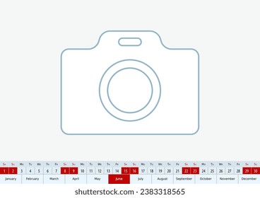 June 2024 for desk calendar, one line vector template calendar in English.