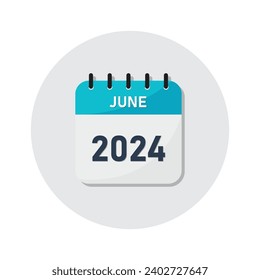 June 2024 year calendar symbol icon vector illustration in cyan blue color.