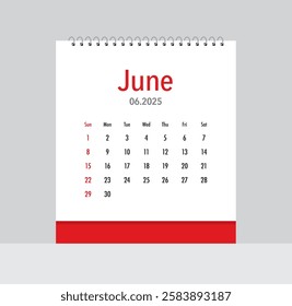 June 2025 Calendar. Date month of June 2025. Page of annual monthly calendar June 2025.