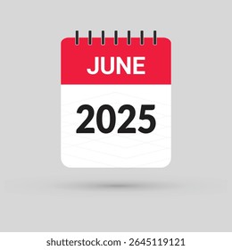 June 2025 Calendar Icon in flat design style on blank background