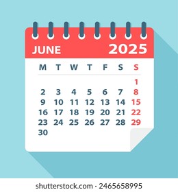 June 2025 Calendar Leaf - Illustration. Vector graphic page