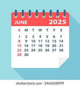 June 2025 Calendar Leaf - Illustration. Vector graphic page