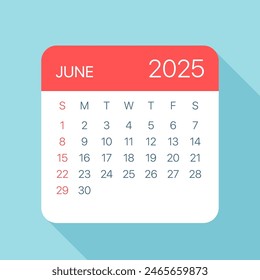 June 2025 Calendar Leaf - Illustration. Vector graphic page