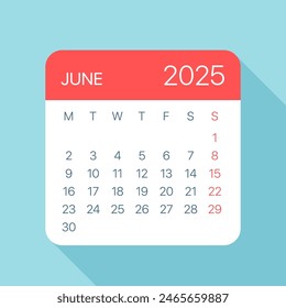 June 2025 Calendar Leaf - Illustration. Vector graphic page