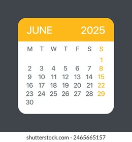 June 2025 Calendar Leaf - Illustration. Vector graphic page