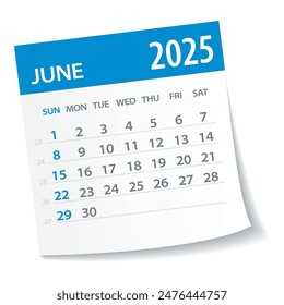 June 2025 Calendar Leaf - Illustration. Vector graphic page