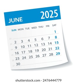 June 2025 Calendar Leaf - Illustration. Vector graphic page