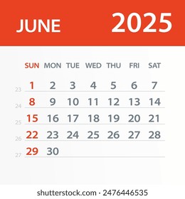 June 2025 Calendar Leaf - Illustration. Vector graphic page