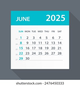 June 2025 Calendar Leaf - Illustration. Vector graphic page