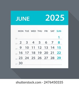 June 2025 Calendar Leaf - Illustration. Vector graphic page