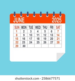 June 2025 calendar on blue background.