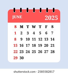 June 2025 Calendar Page With Modern Design Layout on Light Blue Background
