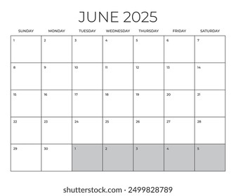 June 2025 Office Calendar, Blank Calendar Template, Home Office Monthly Planner, Letter Size Calendar